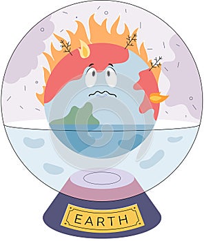 Concept of global warming. Sun heating earth atmosphere, Planet is suffering from climate change