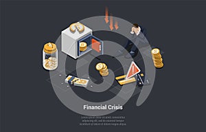 Concept Of Global World Financial Crisis. Unemployment, Collapsed World Market and Economic Crisis, Devaluation