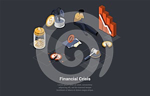 Concept Of Global World Financial Crisis. Unemployment, Collapsed World Market and Economic Crisis, Devaluation