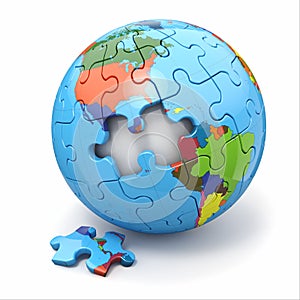 Concept of Globalization. Earth puzzle. 3d