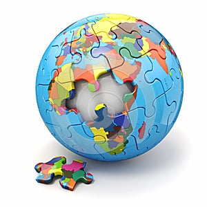 Concept of Globalization. Earth puzzle. 3d