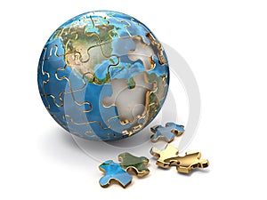 Concept of Globalization. Earth puzzle. 3d