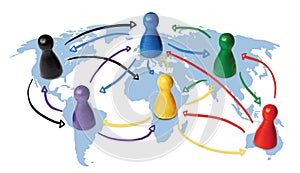 Concept for globalization, global networking, travel or global connection or transportation. Colorful figures with