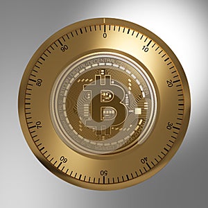 Concept Of Gold Bitcoin Like A Security Lock