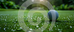 Concept Golf Course, Closeup Shots, Closeup of a golf ball on a lush green course background