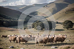 Graceful Grazers Witnessing the Beauty of a Highlands Sheep Herd.AI Generated photo