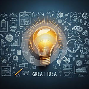 Concept Great Idea, Creativity and Innovation, glowing light bulb background with copy space