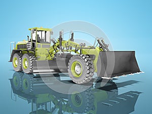 Concept green grader 3d render on blue background with shadow
