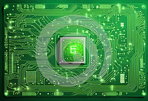 Concept of green technology. green world icon on circuit