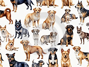 A Group Of Dogs Sitting Next To Each Other. Generative AI