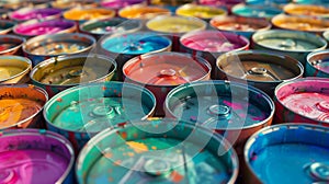 concept group of tin metal cans with colorful paint