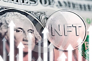 Concept of growth of type of cryptographic nft on the us dollar