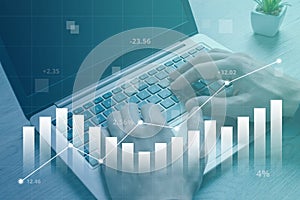 The concept of growth in the value of the market and the business shown in the chart photo