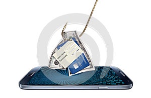 Concept of hacking or phishing with malware program photo