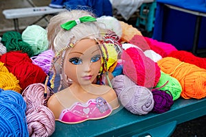 Concept of hair styling with wool