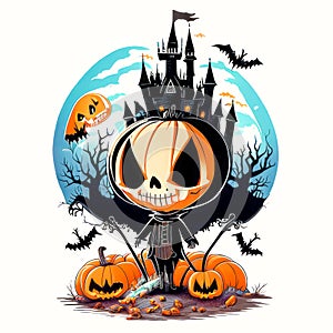 Concept Halloween Cute death halloween fall skeleton with pumkin background