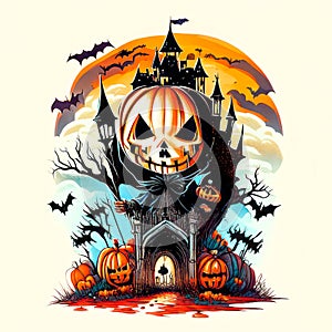 Concept Halloween Cute death halloween fall skeleton with pumkin background