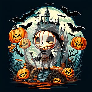 Concept Halloween Cute death halloween fall skeleton with pumkin background