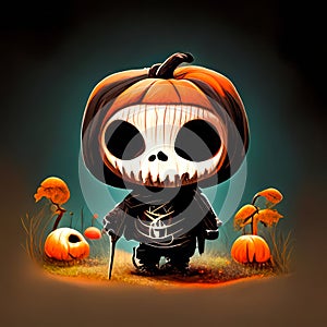 Concept Halloween Cute death halloween fall skeleton with pumkin background