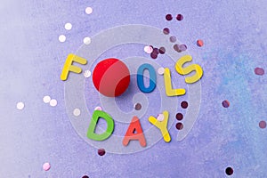 Concept of Happy 1 april Fools day. Image of letter Fools day and festive decor