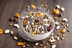 Happy National Trail Mix Day Nutritious Mix of Cashews Pumpkin Seeds and Tart Cherries.AI Generated