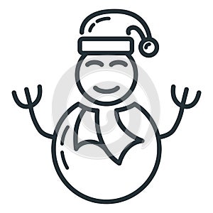 Concept happy new year, merry christmas snowman icon, outline xmas label holiday winter time flat vector illustration, isolated on