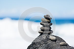 Concept of harmony and balance. Rock Zen on a background of rock