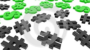 Concept of hashtags and dollar signs