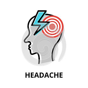 Concept of Headache icon, modern flat editable line design vector illustration
