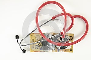 Concept of healing Australian economy, stethoscope on the banknote