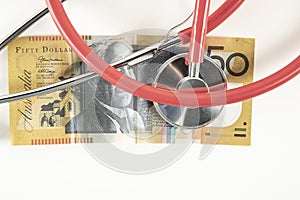 Concept of healing Australian economy, stethoscope on the banknote