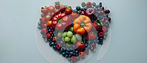 Concept Healthy Eating, Heart Health, Colorful HeartHealthy Fruits and Veggies Arrangement