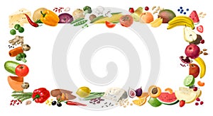 Concept for healthy food . Organic products. Decorative horizontal frame. Template for design. Hand drawn illustration.