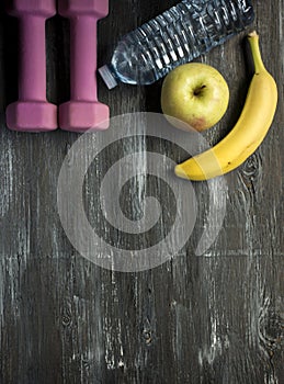 Concept of a healthy lifestyle. Fitness, sport equipment, healthy and active lifestyles.