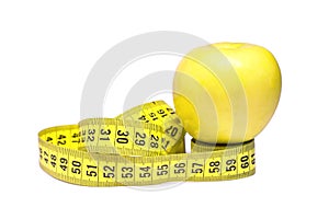 Concept healthy lifestyle, sport, fitness and diets, healthy food, pepper red in measuring tape on white background. isolation