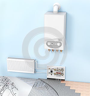 The concept of heating with radiators and a boiler .