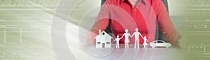 Concept of home, family and car insurance; panoramic banner