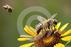 Honey Bee Collecting Nectar from Wildflowers.AI Generated