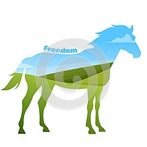 Concept of horse silhouette with text on field