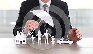 Concept of house, family and car protection coverage