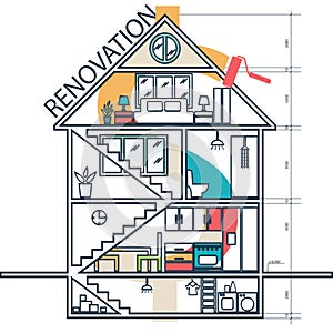 Concept of house remodeling infographic.Vector photo