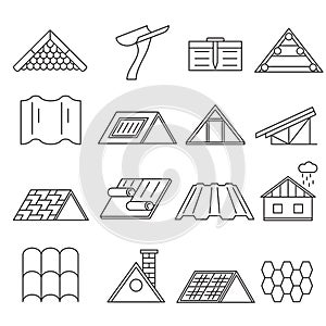 Concept House Roof Construction Thin Line Icon Set. Vector