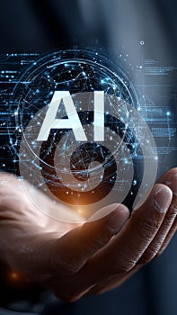 Concept of human and AI Artificial intelligence cooperation and coexisting while