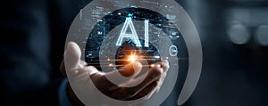 Concept of human and AI Artificial intelligence cooperation and coexisting while