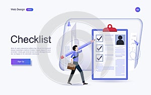 Concept of human resources,employment at completed checklist on clipboard.Vector illustration