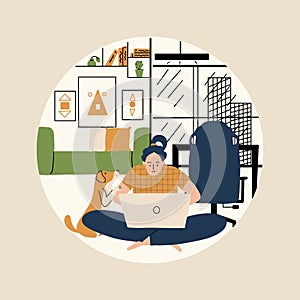 The concept of hybrid work. The trend towards remote professional activity. Vector illustration in hand drawn style