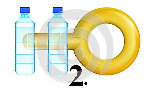 Concept icon, clean water will be worth its weight in gold, two bottles. H2O logo. Vector illustration