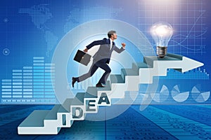 The concept of idea with businessman climbing steps stairs