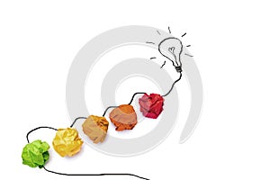 Concept idea with colorful paper and graphic of light bulb isolate on white background