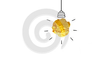 concept idea crumpled Paper Light Bulb on white backgournd